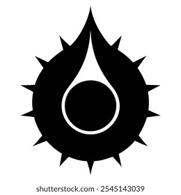 black abstract spiky water drop icon with circle