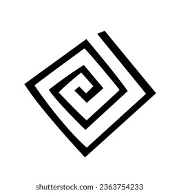 Schwarz Abstraktes Spiral-Quadrat-Symbol auf weißem Hintergrund