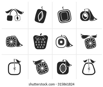 Black Abstract square fruit icons - vector icon set