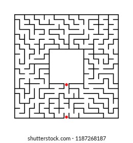 Black abstract square maze with a place for your image. An interesting and useful game for kids. A simple flat vector illustration isolated on a white background.