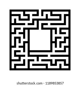Black abstract square maze with a place for your image. An interesting and useful game for kids. A simple flat vector illustration isolated on a white background.