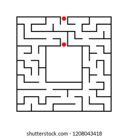 Black abstract square maze with a place for your image. An interesting and useful game for kids. A simple flat vector illustration isolated on a white background.