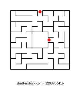 Black abstract square maze with a place for your image. An interesting and useful game for kids. A simple flat vector illustration isolated on a white background.