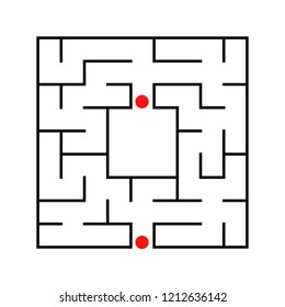Black abstract square maze with a place for your image. An interesting and useful game for kids. A simple flat vector illustration isolated on a white background.