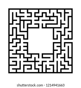 Black abstract square maze with a place for your image. An interesting and useful game for kids. A simple flat vector illustration isolated on a white background.