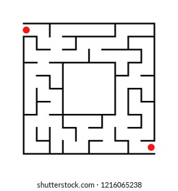 Black abstract square maze with a place for your image. An interesting and useful game for kids. A simple flat vector illustration isolated on a white background.
