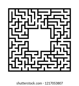 Black abstract square maze with a place for your image. An interesting and useful game for kids. A simple flat vector illustration isolated on a white background.
