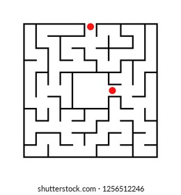 Black abstract square maze with a place for your image. An interesting and useful game for kids. A simple flat vector illustration isolated on a white background.