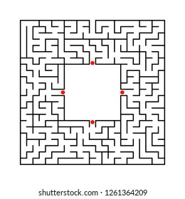 Black abstract square maze with a place for your image. An interesting and useful game for kids. A simple flat vector illustration isolated on a white background.