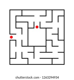Black abstract square maze with a place for your image. An interesting and useful game for kids. A simple flat vector illustration isolated on a white background.
