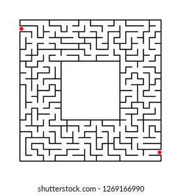 Black abstract square maze with a place for your image. An interesting and useful game for kids. A simple flat vector illustration isolated on a white background.