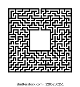 Black abstract square maze with a place for your image. An interesting and useful game for kids. A simple flat vector illustration isolated on a white background.