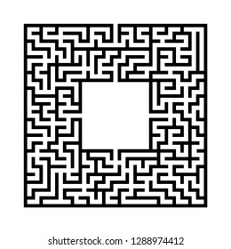 Black abstract square maze with a place for your image. An interesting and useful game for kids. A simple flat vector illustration isolated on a white background.