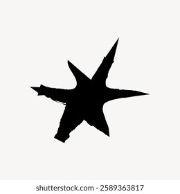 Black abstract star shape with rough edges on a white background. Star design with unique, jagged edges. Abstract star pattern, bold and striking. Star element vector.