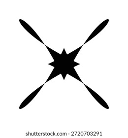 Una forma abstracta negra de estallido estelar con bordes puntiagudos sobre un fondo blanco, creando un elemento visual dinámico y artístico.