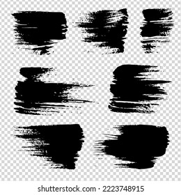 Black abstract straight brush strokes set on imitation transparent background