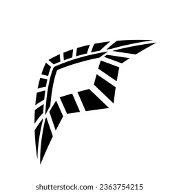 Schwarz-Abstraktes Pfeilkopfsymbol mit Streifen in Perspektive auf weißem Hintergrund