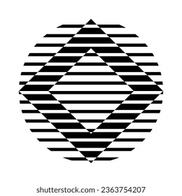 Black Abstract Striped Diamond Square Circle Shaped Icon on a White Background