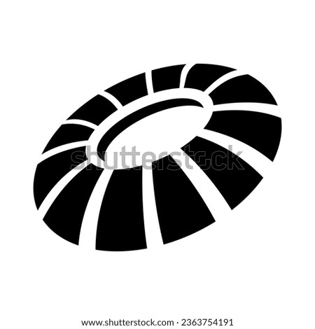 Black Abstract Striped Round Icon in Perspective on a White Background