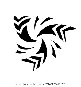 Black Abstract Striped Twisting Arrow Icon on a White Background