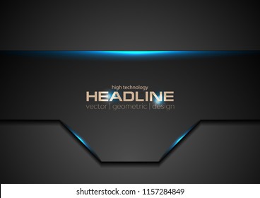 Fondo técnico abstracto negro con luz de neón brillante azul. Diseño de vectores