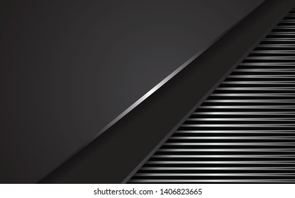 Black abstract tech geometric background. Line metallic silver shape with light pattern composition. Blank space on for text and background design