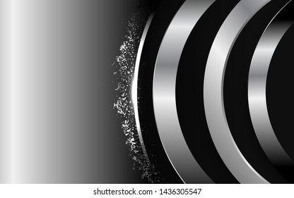 Black abstract tech geometric background. Line metallic shape with light pattern composition