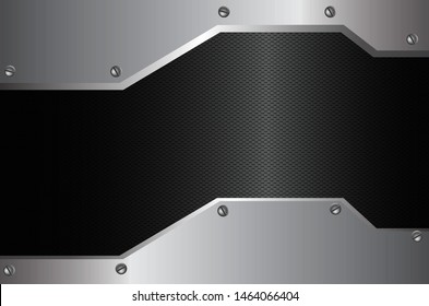 Black abstract tech geometric background. Line metallic silver shape with light pattern composition. Blank space on for text and background design. Can use for cover, banner, advertising