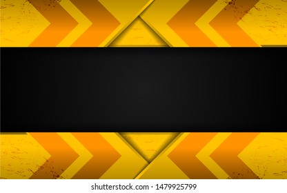 Black abstract tech geometric background a combination yellow metallic line shape and grunge texture composition