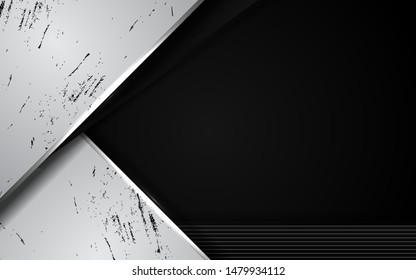 Black abstract tech geometric background a combination silver metallic line shape and grunge texture composition