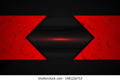 Black abstract tech geometric background a combination red metallic line shape and grunge texture composition