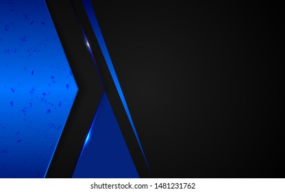 Black abstract tech geometric background a combination blue metallic line shape and grunge texture composition