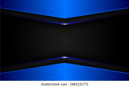 Black abstract tech geometric background a combination blue metallic line shape and grunge texture composition