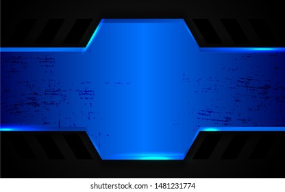 Black abstract tech geometric background a combination blue metallic line shape and grunge texture composition