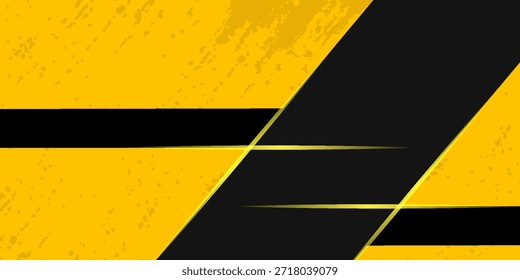 Black abstract tech geometric background a combination yellow metallic line shape and grunge texture composition