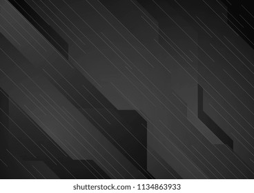 Black abstract tech geometric modern background. Vector design