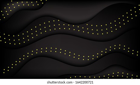Black abstract tech geometric modern  background with paper  shapes and gold halftone.Vector illustration design for banners,websites,poster.