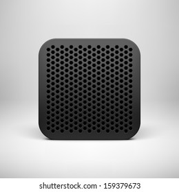 Black abstract technology app icon, button template with polygon perforated pattern, realistic shadow and light background for user interfaces (UI), applications (apps) and presentations. Vector.
