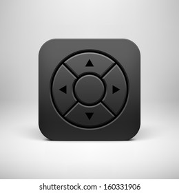 Black abstract technology app icon, joystick button template with arrows, realistic shadow and light background for user interfaces (UI), applications (apps) and presentations. Vector illustration.