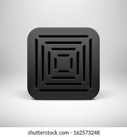 Black abstract technology app icon, button template with circle perforated speaker grill pattern, realistic shadow and light background user interfaces (UI), applications (apps) and presentations.