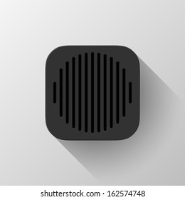 Black abstract technology app icon, button template with circle perforated speaker grill pattern, flat designed shadow and light background user interfaces (UI), applications (apps) and presentations.