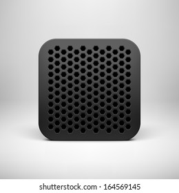 Black abstract technology app icon, button template with polygon perforated pattern, realistic shadow and light background for user interfaces (UI), applications (apps) and presentations. Vector.
