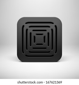 Black abstract technology app icon, button template with perforated speaker grill pattern, realistic shadow and light background user interfaces (UI), applications (apps) and presentations.