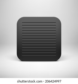 Black abstract technology app icon, button template with square perforated speaker grill pattern, realistic shadow and light background for user interfaces, UI, applications, apps, and presentations.