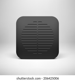 Black abstract technology app icon, button template with circle perforated speaker grill pattern, realistic shadow and light background for user interfaces, UI, applications, apps, and presentations.