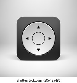 Black abstract technology app icon, joystick button template with arrows, realistic shadow and light background for user interfaces, UI, applications, apps, and presentations.