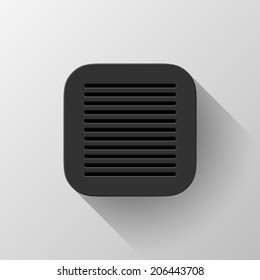 Black abstract technology app icon, button template with square perforated speaker grill pattern, flat designed shadow and light background user interfaces (UI), applications (apps) and presentations.