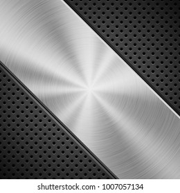 Black abstract technology background with circle perforated pattern, speaker grill texture. Vector illustration.