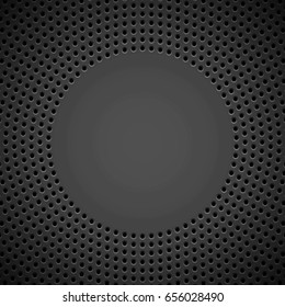 Black abstract technology background with circle perforated pattern, speaker grill texture and bevels for design concepts, wallpapers, web, presentations and prints. Vector illustration.