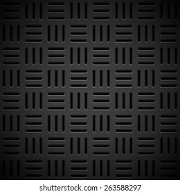 Black abstract technology background with seamless perforated speaker grill texture for internet sites, web user interfaces, UI, applications, apps and business presentations. Vector illustration.